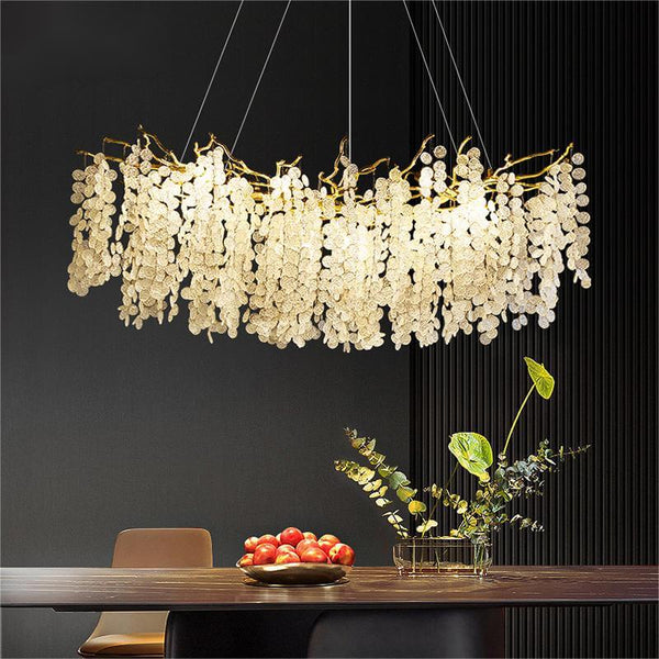 [Copper Money Tree] Light Luxury Living Room Long Strip Crystal Chandelier