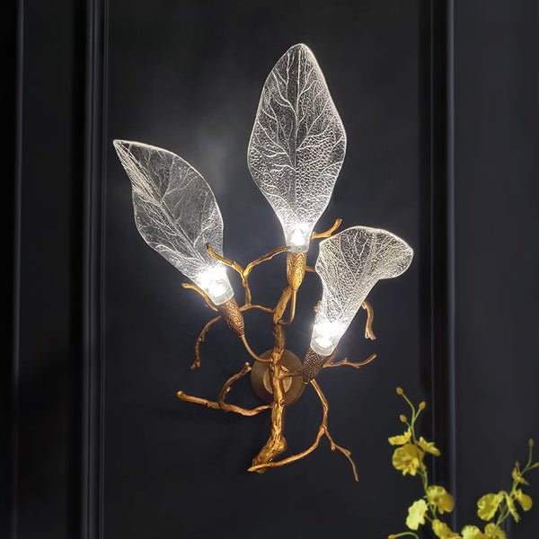 Post-modern light luxury all-copper wall lamp, simple modern creative personality glass blade living room bedroom bedside lamp