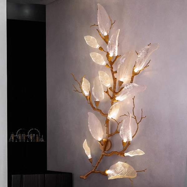 Postmodern all-copper simple luxury living room bedroom long wall lamp New Chinese art hotel villa living room background wall lamp