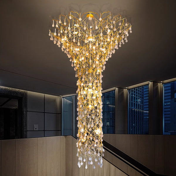Contemporary Crystal Chandelier Duplex Villa Hotel Stair Light Luxury Atmosphere Sales Department Lobby Engineering Lighting