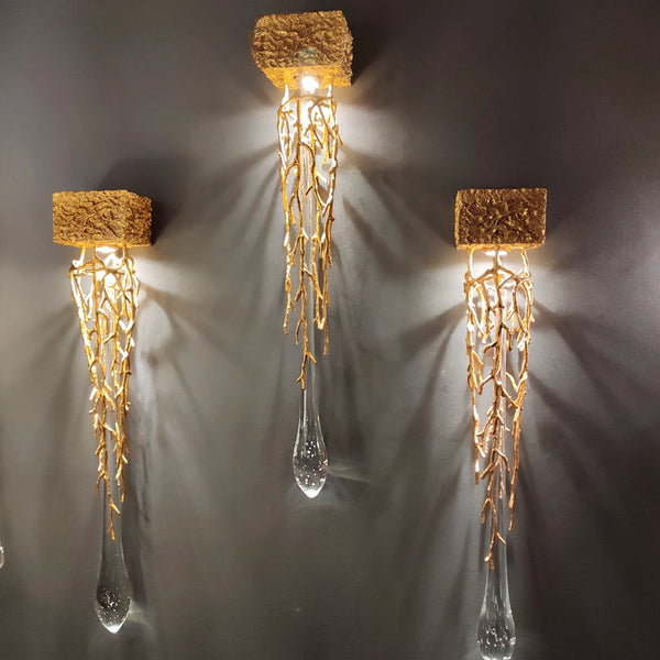 Background wall All copper wall lamp Italian light luxury living room lamp Atmospheric villa channel corridor lamp Water drop Tree branch lamp