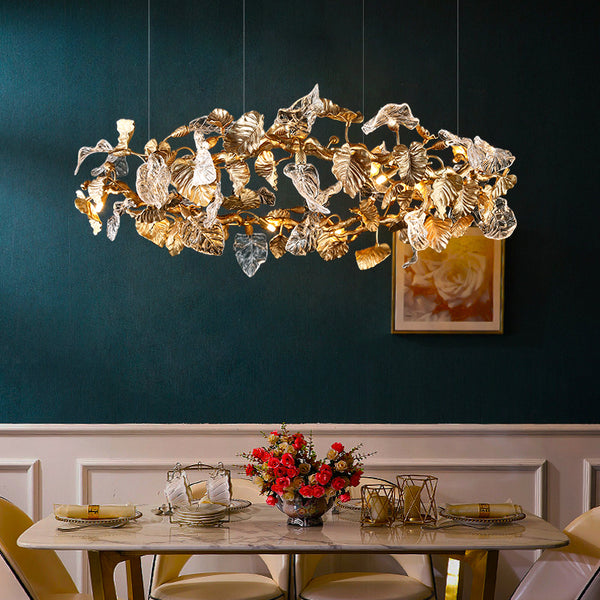 Light luxury all copper living room chandelier modern bedroom creative leaf dining room light designer villa hotel front desk chandelier