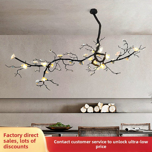 New Chinese-style living room full copper branches magnolia chandelier wabi sandy wind retro tea room light luxury club Zhongshan lamps
