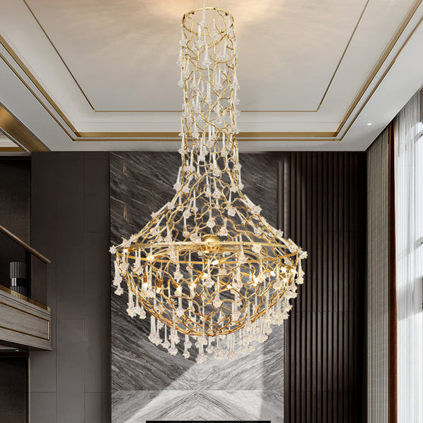 Atmospheric luxury hall light Hotel lobby all copper engineering lamps Duplex villa living room light luxury crystal chandelier