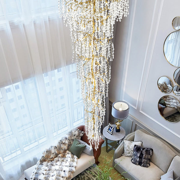 Modern duplex villa living room hotel clubhouse all copper ceiling lamp light luxury chandelier all copper crystal chandelier stairs