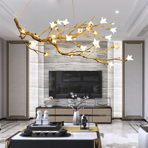 New Chinese light luxury creative personalized living room chandelier modern all-copper desk tea room chandelier lamp glass bedroom