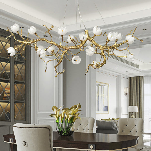 Living room chandelier flower tree lamp dining room bedroom personalized creative American light luxury crystal chandelier all copper lamps
