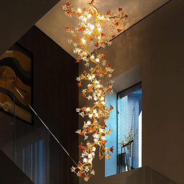 Light luxury villa hollow living room dining room chandelier creative flower high-end atmosphere duplex staircase tree branch chandelier