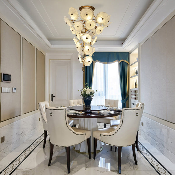 Light luxury art lotus leaf chandelier ceiling light living room new Chinese duplex building villa dining room light all copper creative lighting