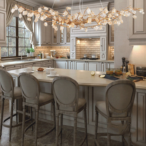 All copper restaurant chandelier villa simple art light luxury creative Chinese island table bar crystal stone tea room lamp