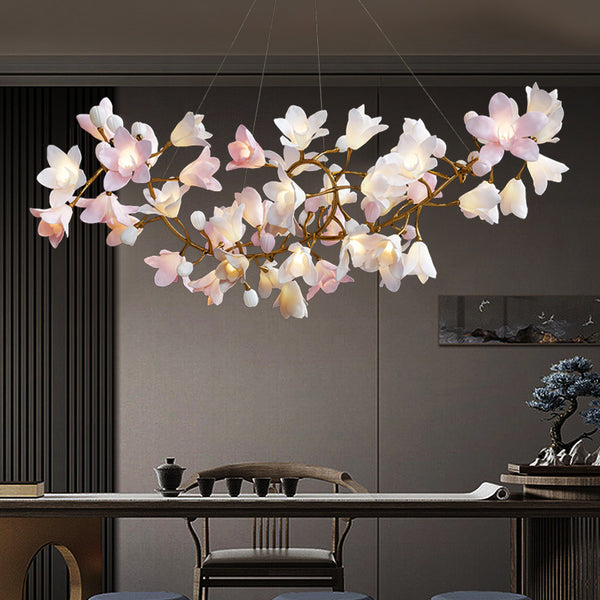 Art light luxury dining room chandelier modern living room lamp art bedroom tea room long table creative flower art all copper lamp