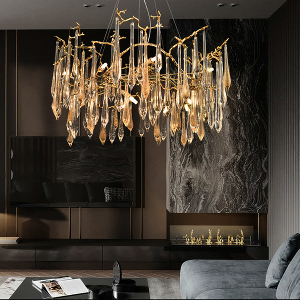 Living room crystal chandelier all copper modern light luxury French dining room light tea room bedroom creative art crystal lamp all copper