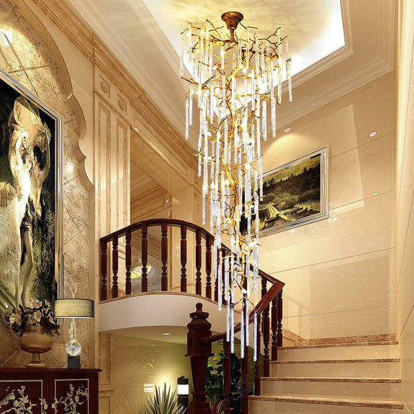 后现代全铜轻奢复式楼梯长吊灯中空水晶灯后现代餐厅创意艺术美式