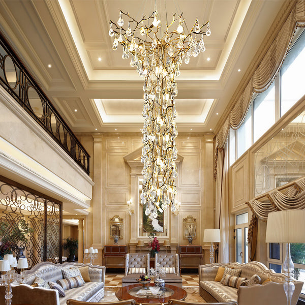 Light luxury all-copper crystal chandelier villa living room duplex building large chandelier long staircase luxury hall hotel lobby