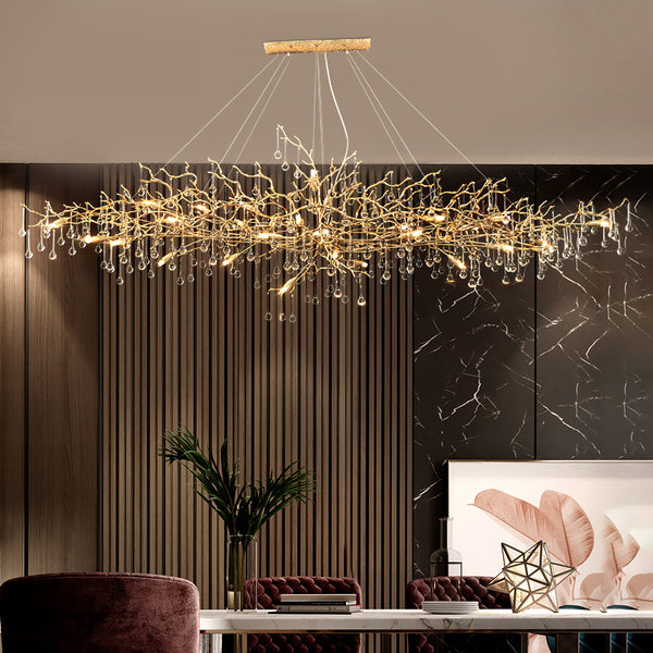 Postmodern villa duplex building creative luxury high-end dining room lights all copper branch lights light luxury living room crystal chandelier