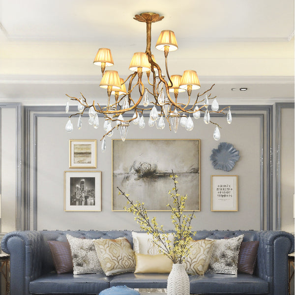 Creative Art Villa Jane Europe Study Light Retro All Copper Living Room Chandelier American Country Restaurant Ceiling Light Warm