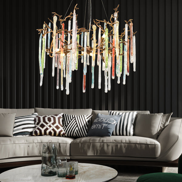 Light luxury crystal chandelier post-modern simple living room all-copper creative high-end art Chinese round bedroom dining lamp