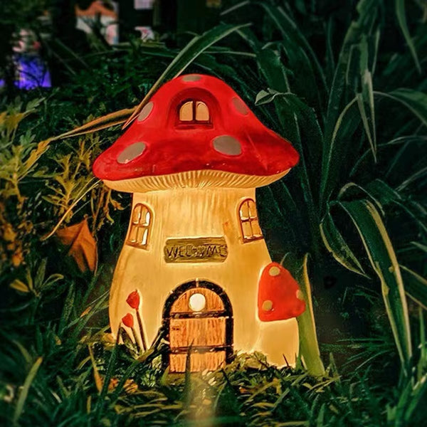 Solar Mushroom House Light Resin Ornament Outdoor Waterproof Villa Garden Garden Decoration Light Home Balcony Ornament