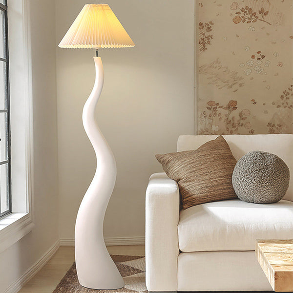 Cream wind mushroom curved pleated floor lamp new simple standing lamp French living room bedroom study resin lamp
