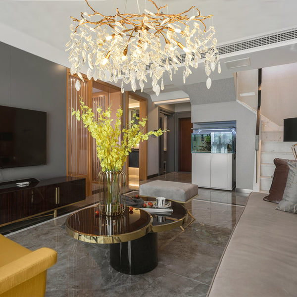 Modern light luxury crystal chandelier, living room chandelier, bedroom dining room light, creative branch light, atmospheric warm all-copper lamp