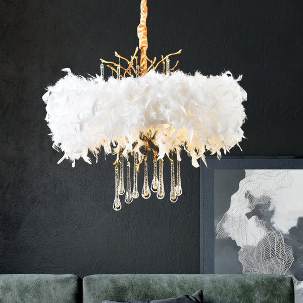 Feather chandelier master bedroom girl princess room all copper bedroom light luxury Internet celebrity warm modern Nordic lamps pure copper
