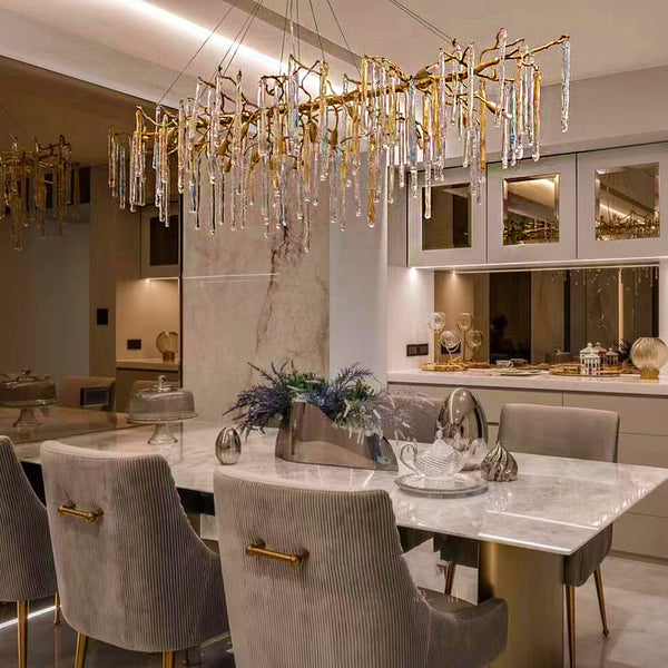 Light luxury crystal dining room chandelier European-style Italian-style simple modern villa duplex living room lamp art high-end all-copper lamp