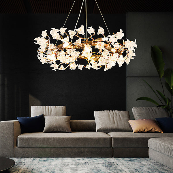 Creative art all-copper light luxury chandelier living room crystal lamp villa atmosphere high-end round dining room tea room bedroom lamp