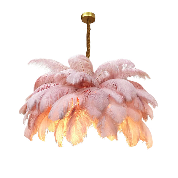 Light luxury ostrich feather chandelier post-modern romantic princess living room clothing studio ins Douyin all-copper ceiling lamp