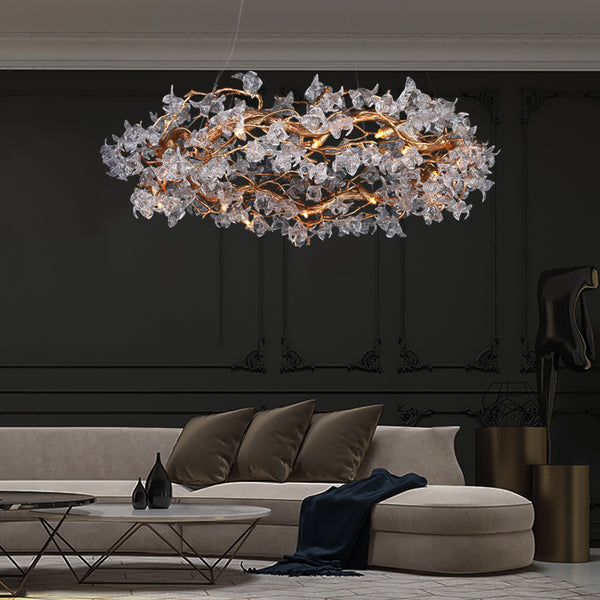 Modern light luxury crystal chandelier full copper living room villa atmosphere high-end art round dining room light flower bedroom light
