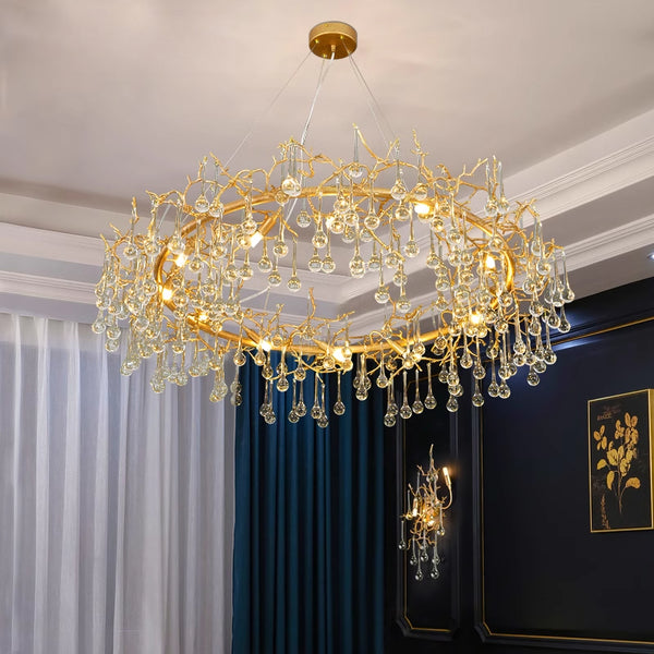 European crystal chandelier creative postmodern restaurant light luxury villa all copper branch lamps luxury atmosphere living room lamp