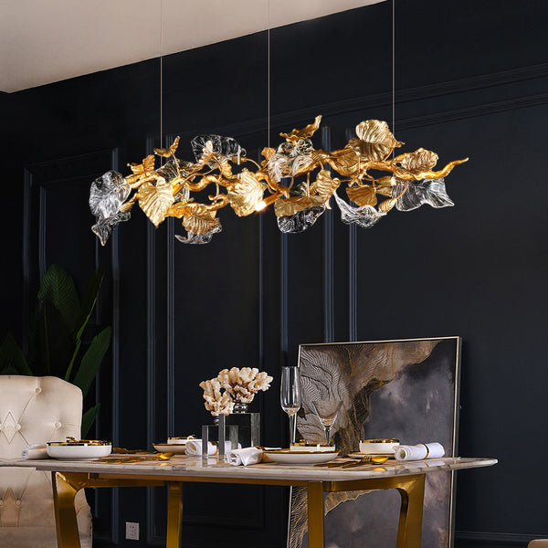 Living room chandelier modern light luxury crystal lamp high sense atmosphere long main lamp creative dining room lamp all copper bedroom lamp