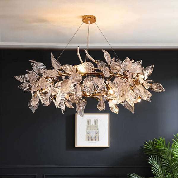 Golden branches and jade leaves living room crystal lamp modern light luxury villa dining room lamp hall main lamp all copper art bedroom lamp