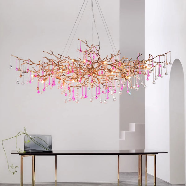 American restaurant chandelier French color water drop lamp simple villa creative post-modern all-copper branch living room lamp