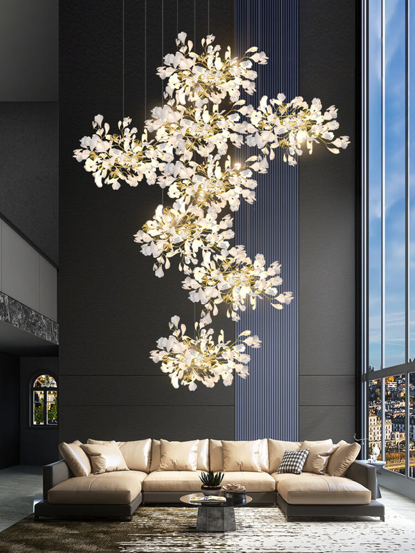 Duplex Villa Art Creative Staircase Ginkgo Leaf Long Chandelier