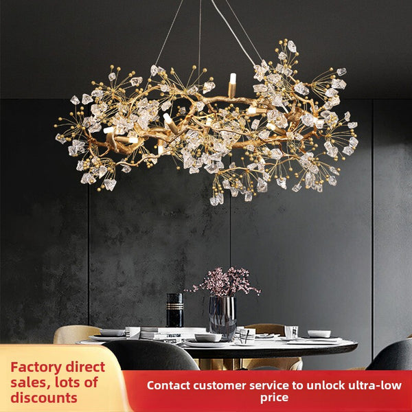 Light luxury all-copper duplex building living room crystal chandelier new restaurant store commercial high-end club Zhongshan lamps