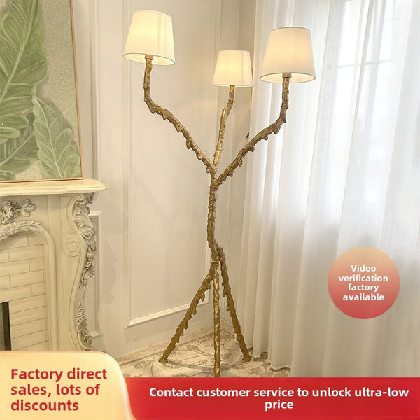 Italian all-copper living room floor lamp light luxury retro art designer tree branch humanoid study vertical floor lamp