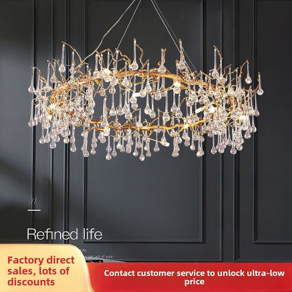 Light luxury all copper branches living room chandelier creative water drop styling designer postmodern bedroom main light dining room lamp