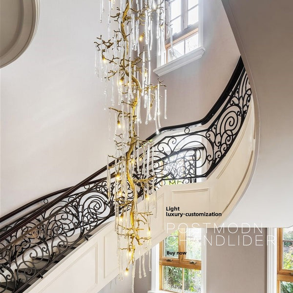 Italian branch living room large chandelier villa hollow European light luxury revolving staircase high art all copper ice bar