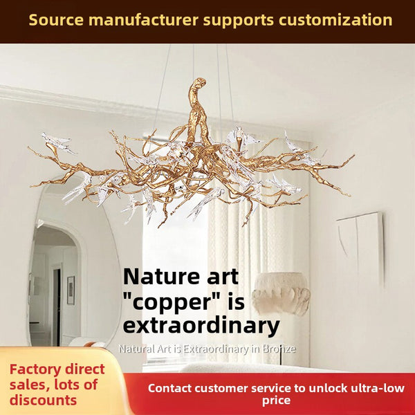 Serip light luxury living room crystal chandelier dining room study tea room lamp villa duplex retro new Chinese all copper lamp