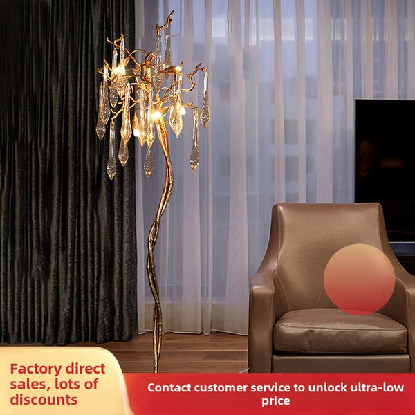 French all-copper light luxury crystal floor lamp living room bedroom post-modern decoration bedside vertical designer lamp