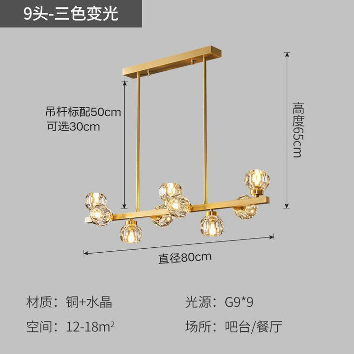 Magic Bean Molecular Copper Crystal Chandelier Acmacp Dining-room lamp 9 heads (all copper small crystal 8CM) Bulb not included 