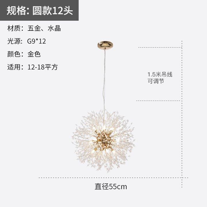 Nordic Modern Dandelion Chandelier Crystal Lamp Acmacp Golden-12 heads Warm Light 