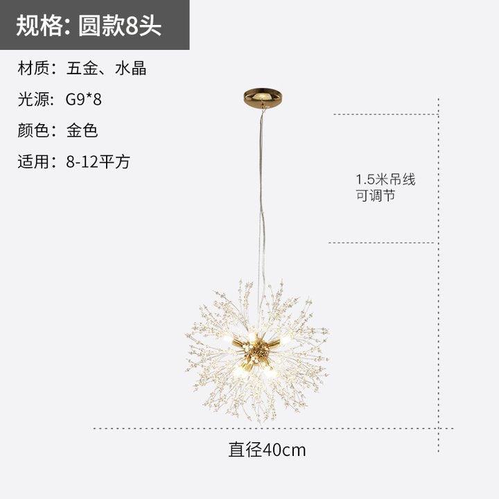 Nordic Modern Dandelion Chandelier Crystal Lamp Acmacp Golden-8 heads Warm Light 