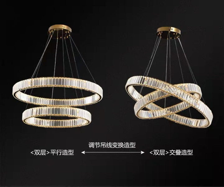 Post-Modern Stainless Steel Crystal Lamp Acmacp Golden double layer 100 80CM White Light 