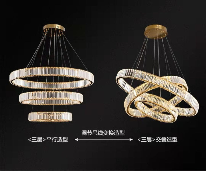 Post-Modern Stainless Steel Crystal Lamp Acmacp Golden three-layer 80 60 40CM White Light 